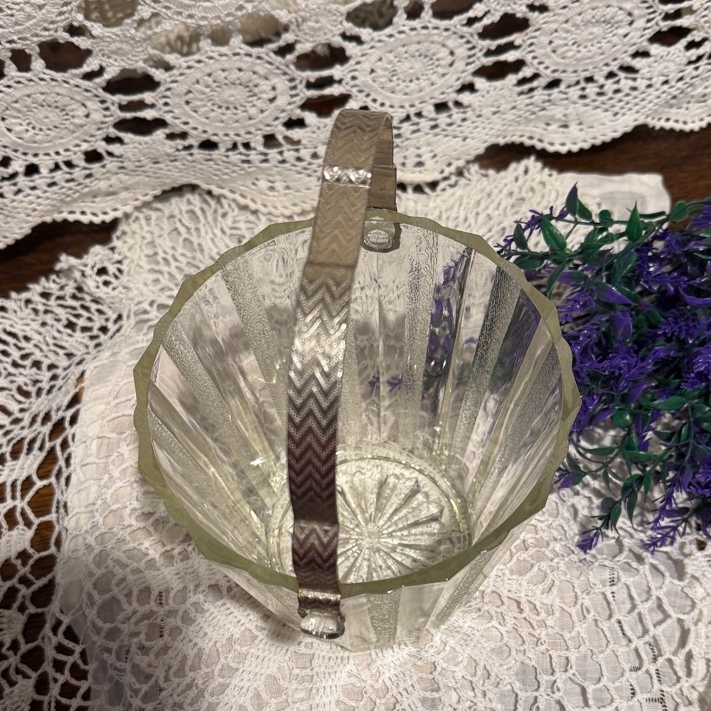 Ice Bucket with Frosted Striped Glass and has an Etched Handle and Tongs - Picture 2 of 16